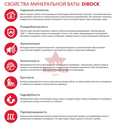 Вата утеплитель DiROCK Кавити 1000*600*100 2,4м2 0,24м3 50кг/м3